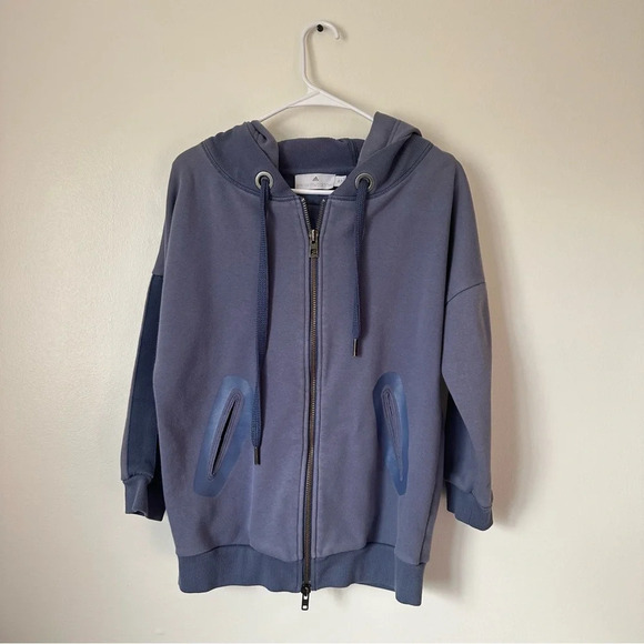 Adidas x Stella McCartney Navy Blue Short Sleeve Cotton Hoodie size 38 - Picture 1 of 3